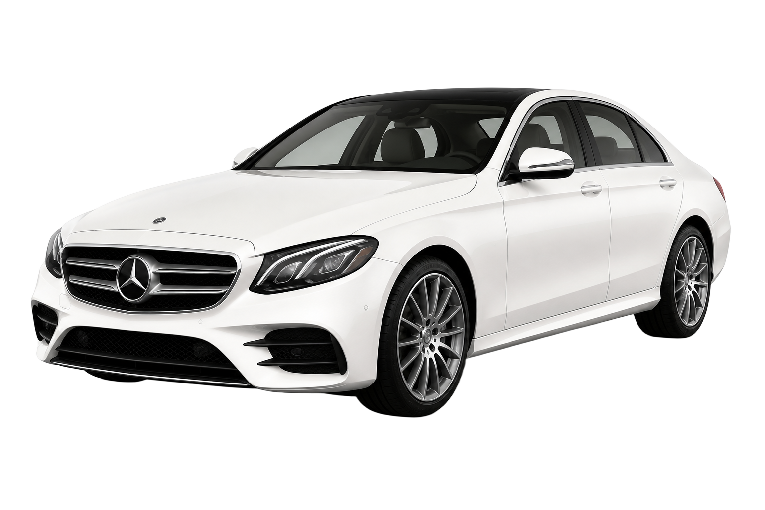White Mercedes-Benz luxury sedan for premium wedding transportation